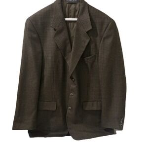 Bert Pulitzer Blazer(43R) Brown Houndstooth Windowpane Wool Blend No Vent